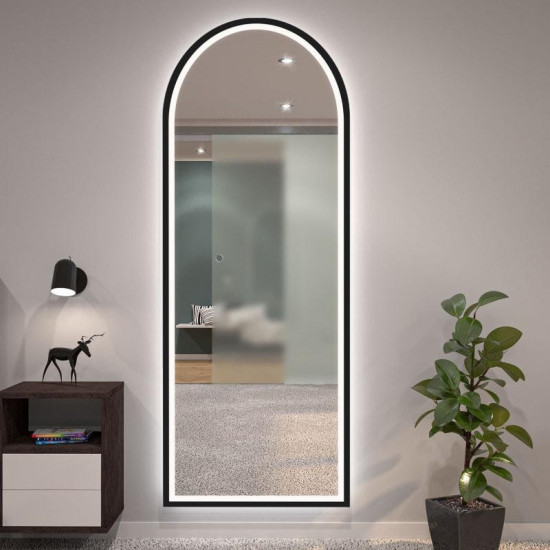 Настенное и напольное большое арочное зеркало в полный рост в раме с фронтальной и задней фоновой подсветкой Астерия 009