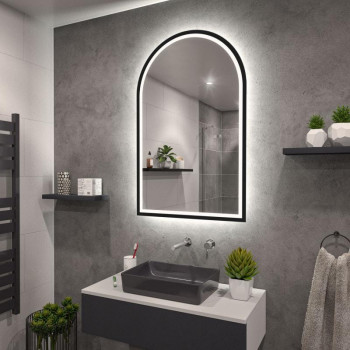 Зеркало-арка в чёрной раме с фронтальной и задней фоновой подсветкой Астерия 008