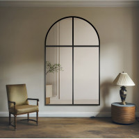 Зеркало-окно в форме арки большое напольное и настенное в чёрной раме Олдрин-9