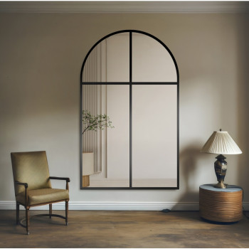 Зеркало-окно в форме арки большое напольное и настенное в чёрной раме Олдрин-9