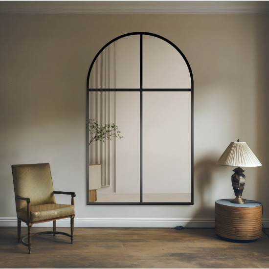 Зеркало-окно в форме арки большое напольное и настенное в чёрной раме Олдрин-9