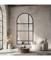 Настенное арочное зеркало в раме с рейками шпросами Олдрин-10