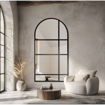 Настенное арочное зеркало в раме с рейками шпросами Олдрин-10