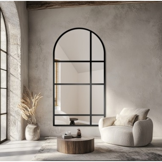 Настенное арочное зеркало в раме с рейками шпросами Олдрин-10
