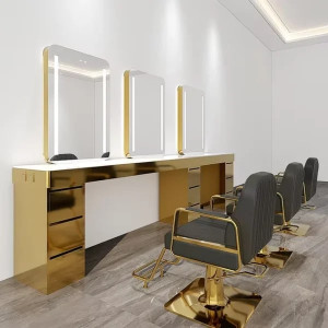 Зеркало для парикмахерской и салона красоты с подсветкой по бокам в металлической раме с закруглёнными углами Сити 004