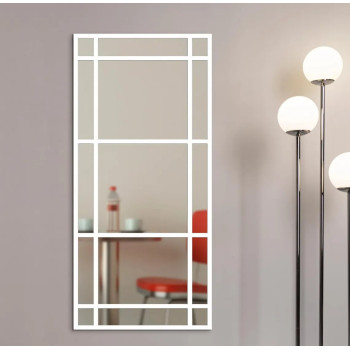 Настенное и напольное большое зеркало-окно в полный рост в белой раме Оксфорд