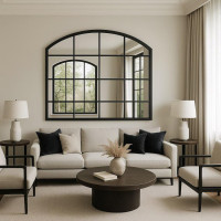 Настенное арочное зеркало в виде окна в чёрной раме Маркус