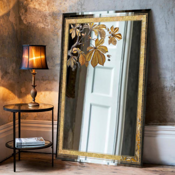 Дизайнерское декоративное зеркало с пескоструйным рисунком Листья