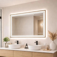 Зеркало с двойной комбинированной фронтальной и фоновой подсветкой в золотой раме Кросби