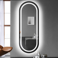 Овальное большое зеркало-капсула с подсветкой в полный рост в чёрной раме MM030