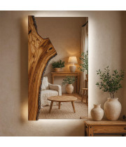 Зеркало с подсветкой с декором из натурального дерева MS001