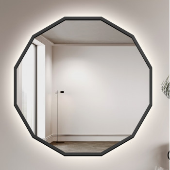 Многоугольное зеркало с подсветкой в чёрной раме F027