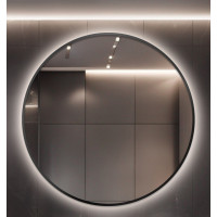 Круглое зеркало с задней декоративной фоновой подсветкой в чёрной раме Флавиа