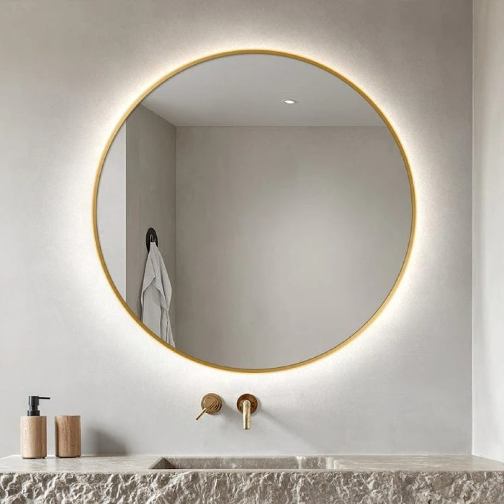 Круглое зеркало с задней фоновой подсветкой в золотой раме Флавиа ...
