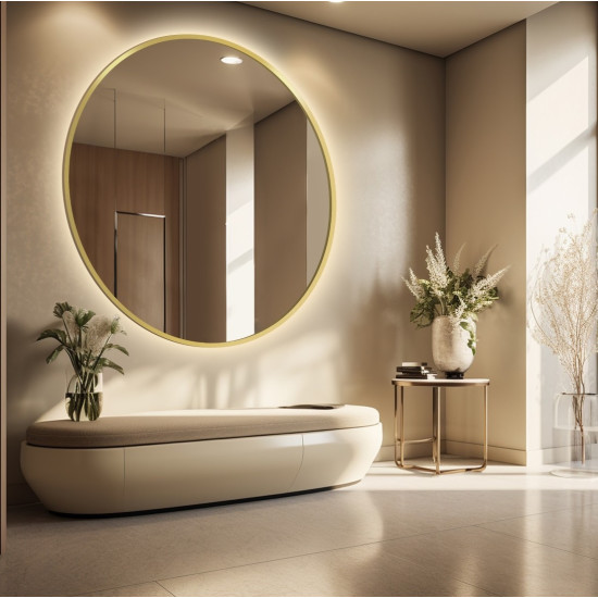 Круглое зеркало с задней фоновой подсветкой в золотой раме Флавиа ...