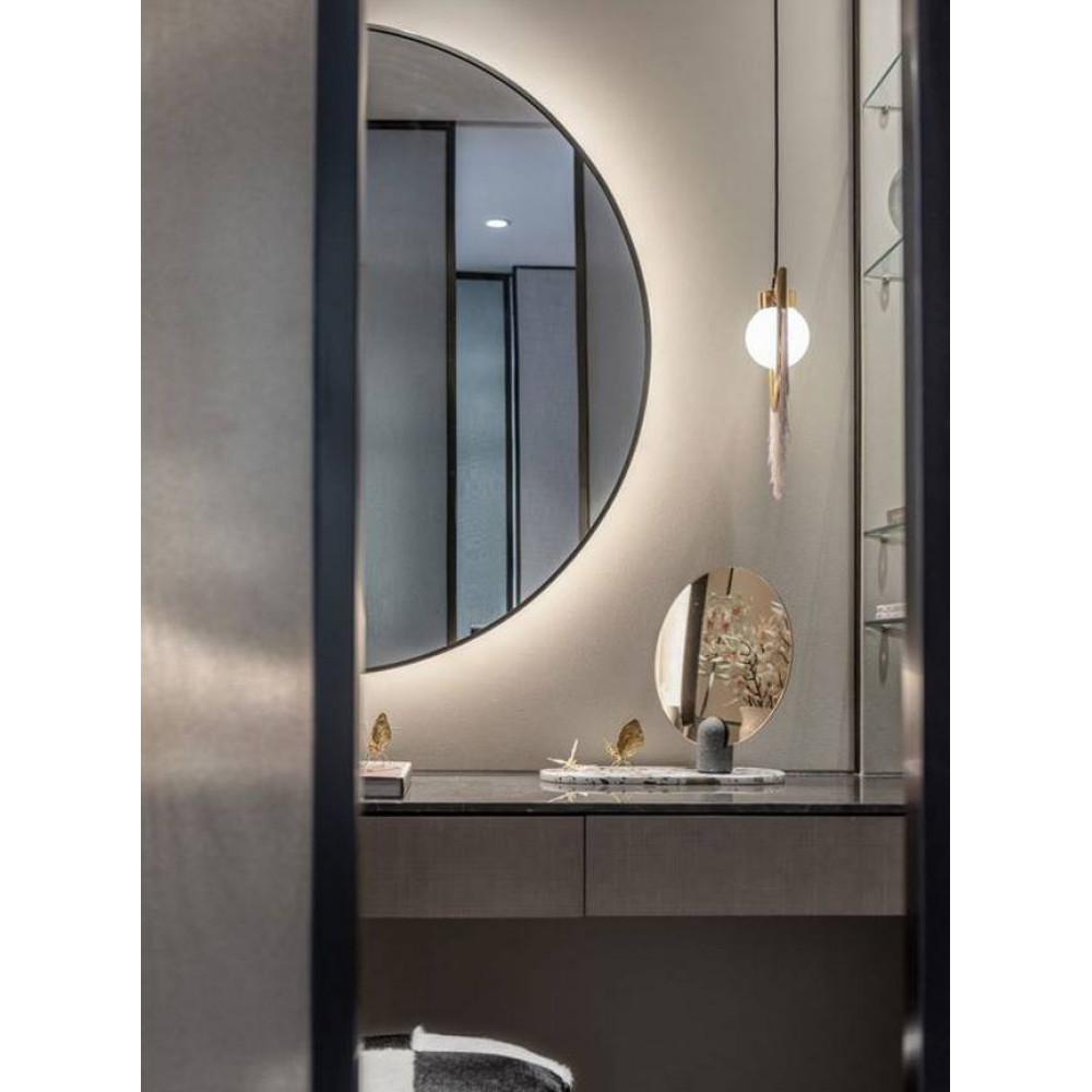 Полукруглое зеркало с подсветкой в черной раме Китана —   .