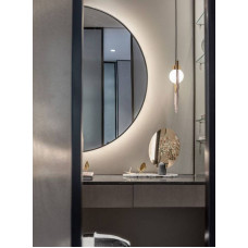 Полукруглое  настенное зеркало с внутренней подсветкой в черной раме Китана