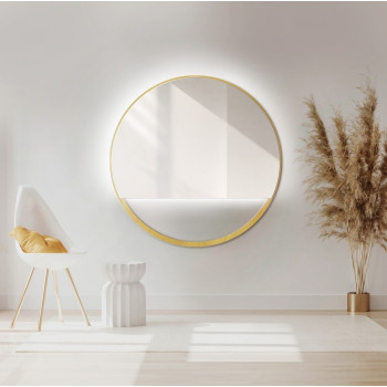 Круглое декоративное зеркало с подсветкой в золотой раме с вырезом Колтон
