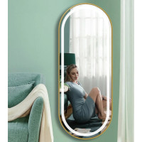 Овальное большое зеркало-капсула с подсветкой в полный рост в золотой раме MM016