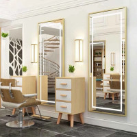 Зеркало большое с подсветкой в полный рост в золотой раме Тренд 002