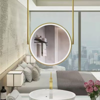 Круглое зеркало с фронтальной подсветкой с креплением к потолку на две штанги Декор 24