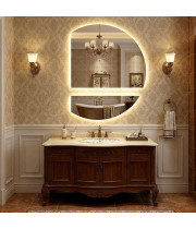 Настенное двойное зеркало в виде обрезанного круга с задней контурной подсветкой Делайт