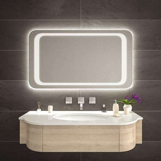 Зеркало с фронтальной и задней фоновой LED-подсветкой с закруглёнными углами Корнер 002