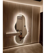 Настенное зеркало в полный рост с задней фоновой подсветкой под тумбу, консоль, полку Лайн 002