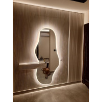 Настенное зеркало в полный рост с задней фоновой подсветкой под тумбу, консоль, полку Лайн 002