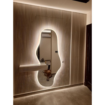 Настенное зеркало в полный рост с задней фоновой подсветкой под тумбу, консоль, полку Лайн 002