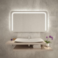 Настенное зеркало с фронтальной и задней фоновой LED-подсветкой с закруглёнными углами Нота 002