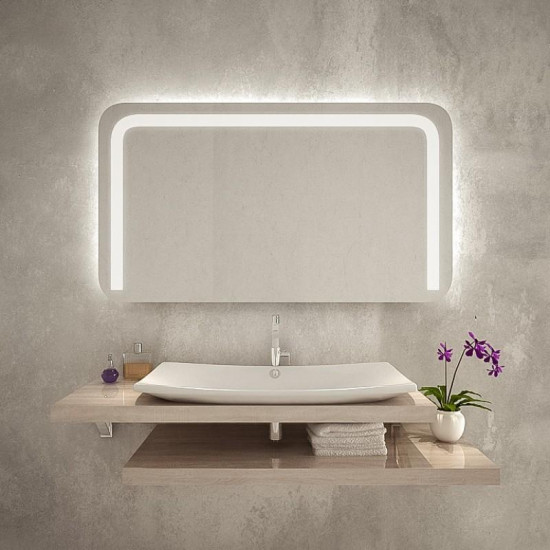 Настенное зеркало с фронтальной и задней фоновой LED-подсветкой с закруглёнными углами Нота 002