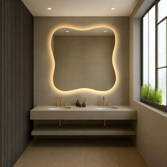 Зеркало органической асимметричной формы с задней контурной подсветкой Паскаль