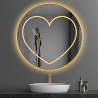 Круглое зеркало в золотой раме с подсветкой в виде сердца Декор 28