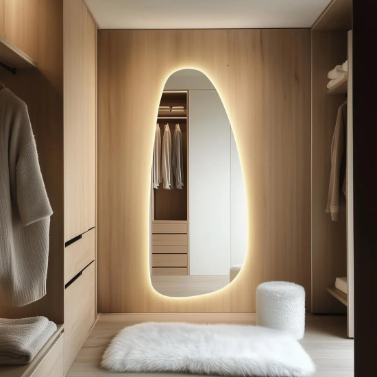 Настенное большое асимметричное зеркало с фоновой подсветкой TH004