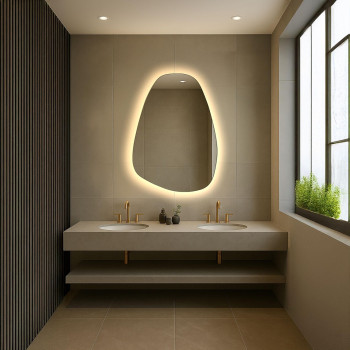 Настенное зеркало органической формы с парящей контурной подсветкой TH005