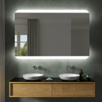 Настенное зеркало с верхней и нижней LED-подсветкой с закруглёнными углами Триом 002