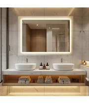 Прямоугольное зеркало на декоративном стекле с тыльной интерьерной подсветкой AG003