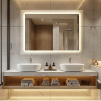 Прямоугольное зеркало на декоративном стекле с тыльной интерьерной подсветкой AG003