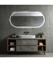 Овальное зеркало капсульной формы на декоративном стеклянном основании с фоновой подсветкой AG004