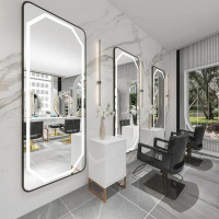 Зеркало в полный рост в чёрной раме с закругленными углами с LED подсветкой Александр