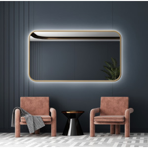 Зеркало со светодиодной подсветкой в золотой раме из МДФ с закруглёнными углами Ауро