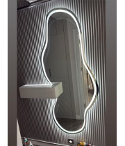 Зеркало неправильной формы в полный рост с фронтальной и тыльной фоновой подсветкой с вырезом под консоль/тумбу Беллами