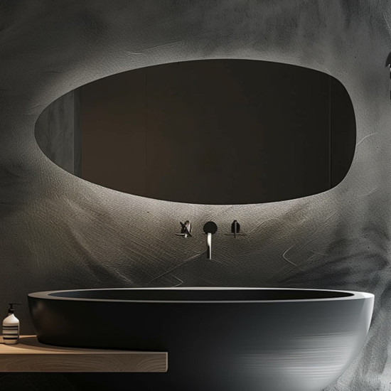 Зеркало необычной органической формы с парящей эмбилайт LED подсветкой Сантьяго