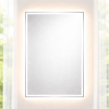 Зеркало с фронтальной и задней фоновой подсветкой в серебряной алюминиевой раме Алюминиум 005