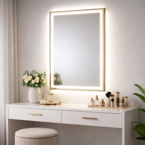 Зеркало с подсветкой в золотой алюминиевой раме RF011