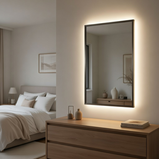 Зеркало с подсветкой в алюминиевой раме Никель RF013