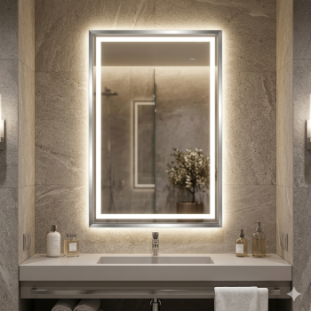 Зеркало с комбинированной фронтальной и задней фоновой подсветкой в алюминиевой раме Хром RF017