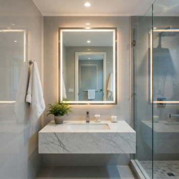 Зеркало с фронтальной и тыльной контурной подсветкой в алюминиевой раме Хром RF018