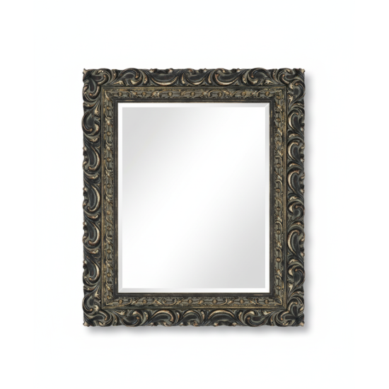 Зеркало настенное с фацетом в чёрной деревянной декоративной раме Пацифик 001